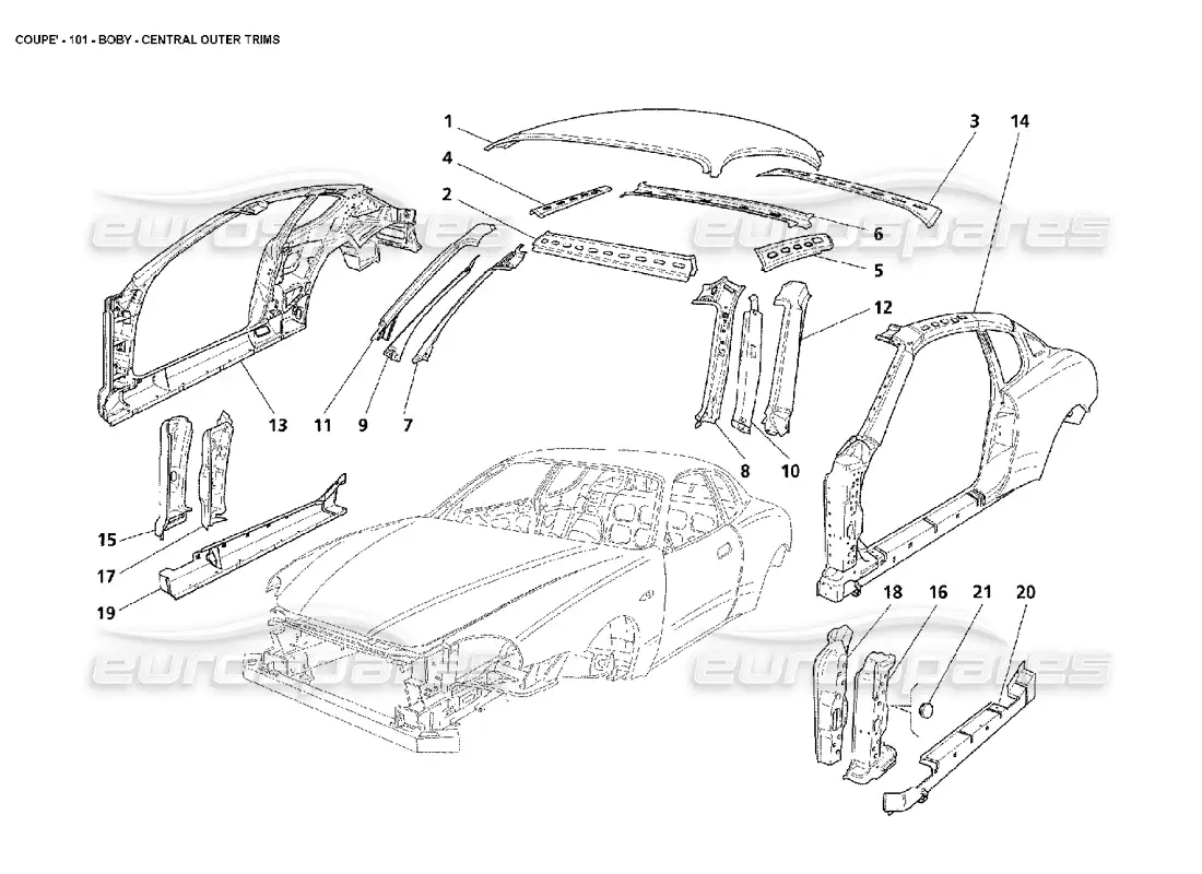 maserati 4200 coupe (2002) embellecedores exteriores centrales de la carrocería diagrama de piezas