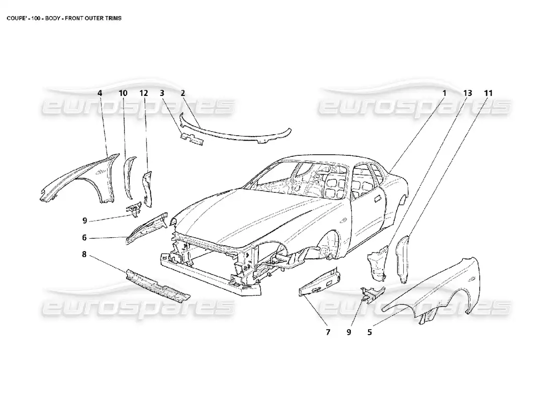 maserati 4200 coupe (2002) carrocería: molduras exteriores delanteras diagrama de piezas