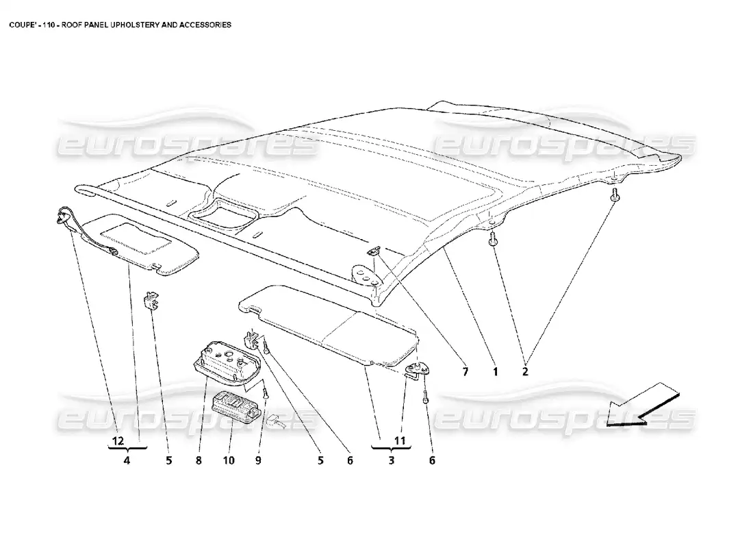 maserati 4200 coupe (2002) tapicería y accesorios para paneles de techo diagrama de piezas
