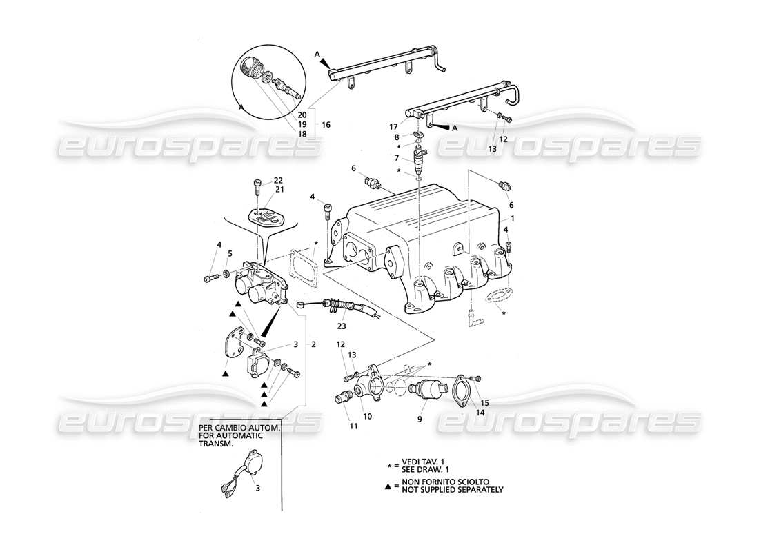 maserati qtp v8 evoluzione diagrama de piezas del sistema de inyección y colector de admisión