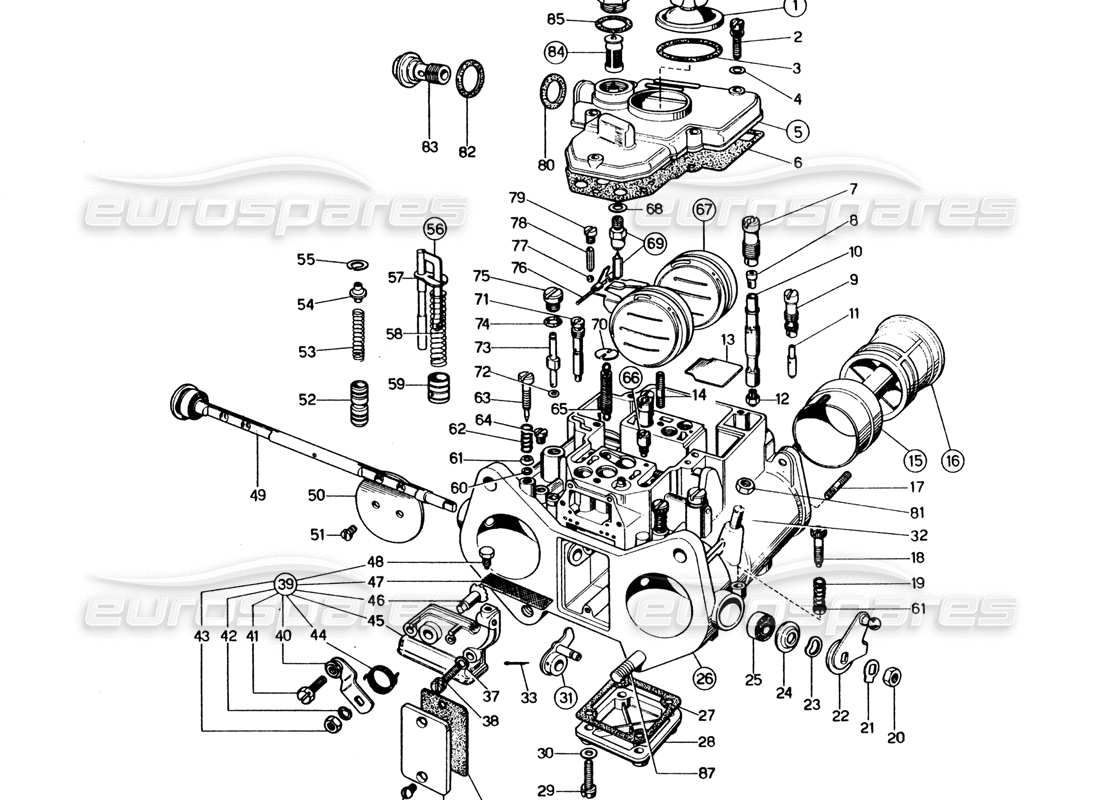 ferrari 365 gt4 2+2 (1973) diagrama de piezas del carburador weber (38 dcoe 59-60)