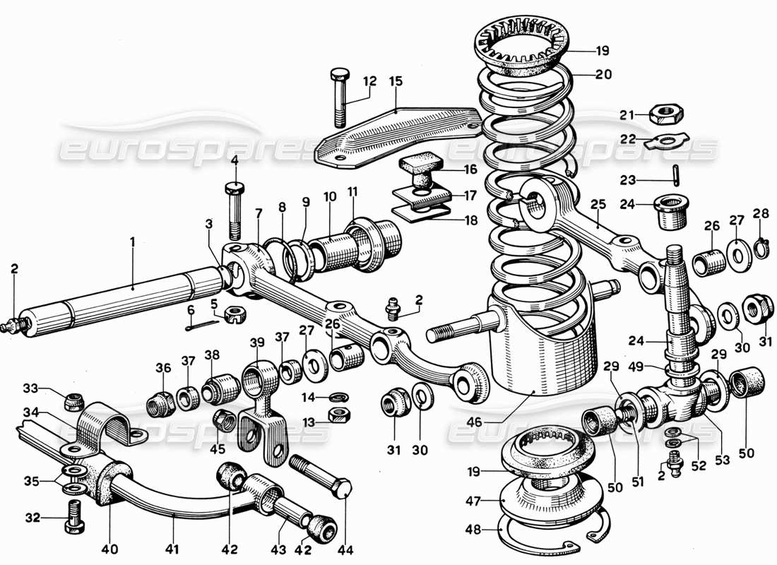ferrari 365 gt 2+2 (mechanical) suspensión de la rueda delantera: diagrama de piezas de los brazos inferiores