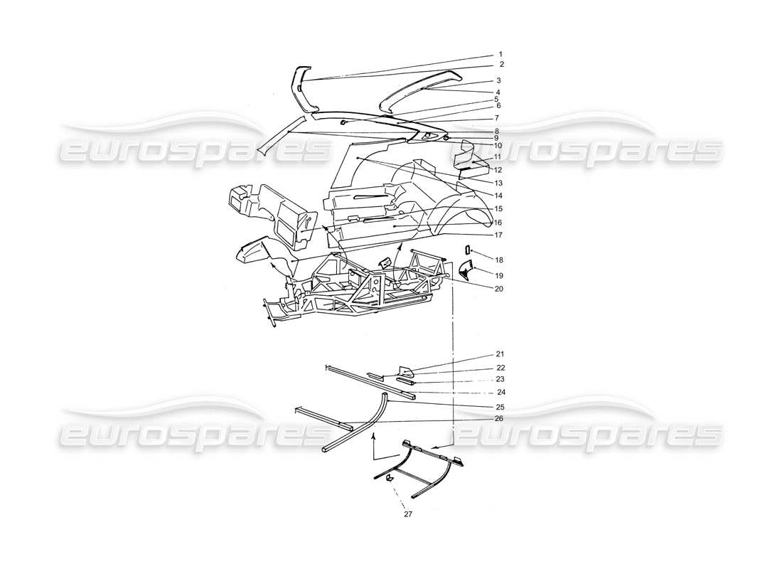 ferrari 365 gtb4 daytona (coachwork) diagrama de piezas de marco y piso