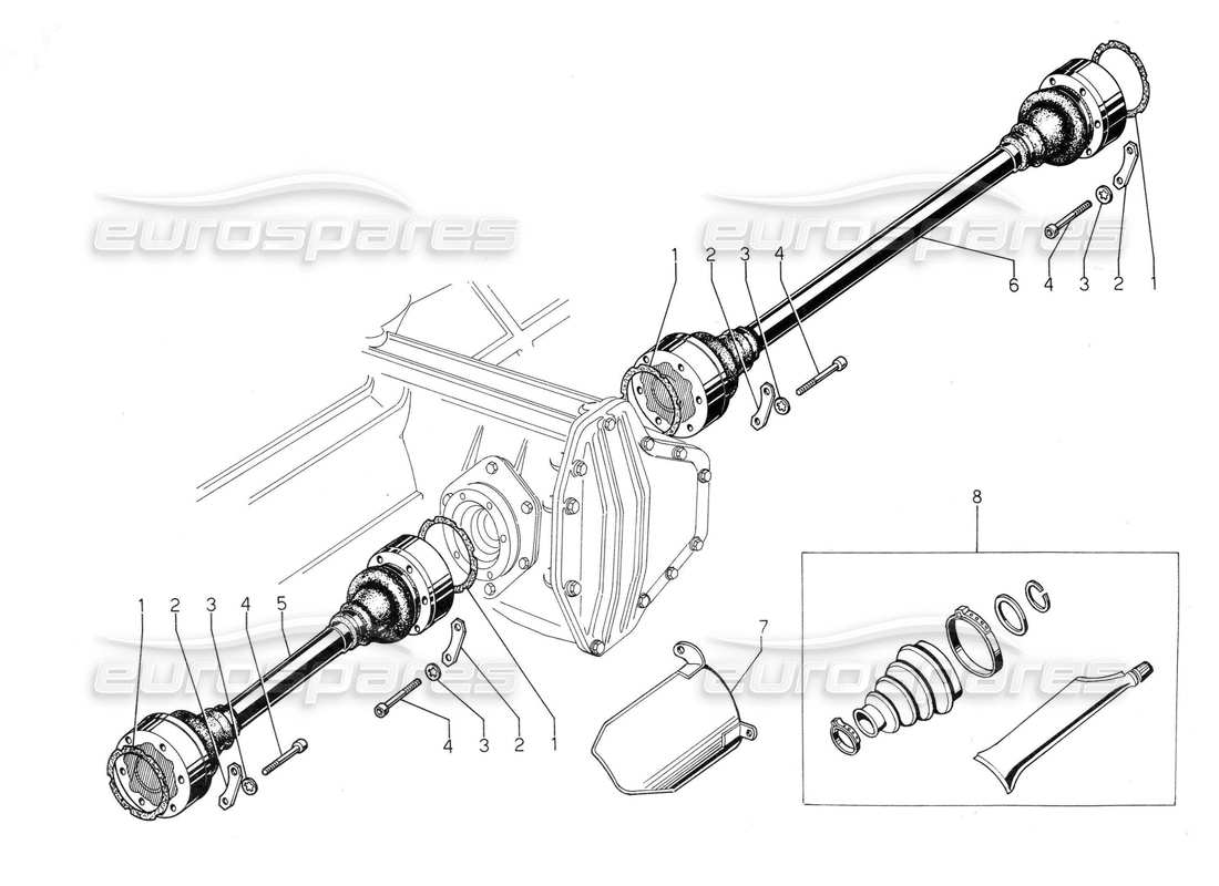 lamborghini jalpa 3.5 (1984) diagrama de piezas de los ejes de transmisión