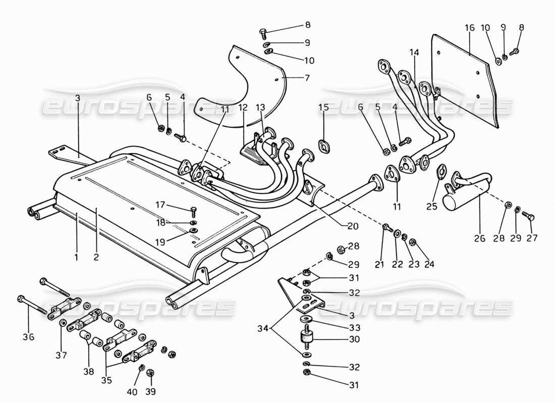 ferrari 206 gt dino (1969) diagrama de piezas del conjunto de tubos de escape