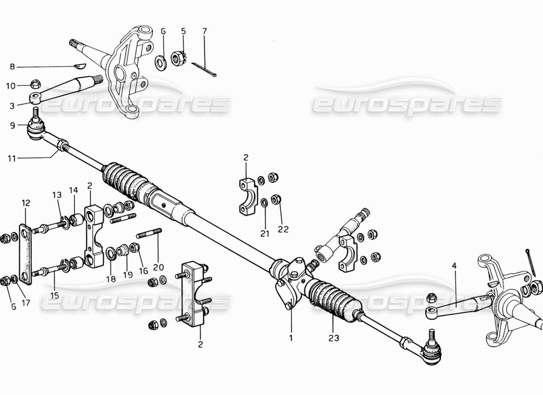ferrari 206 gt dino (1969) diagrama de piezas de la caja de dirección y las conexiones de la dirección