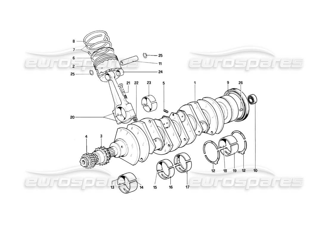 ferrari 400i (1983 mechanical) cigüeñal - bielas y pistones diagrama de piezas