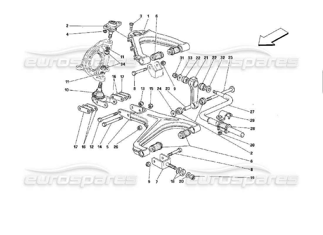 ferrari mondial 3.4 t coupe/cabrio suspensión delantera - horquillas diagrama de piezas