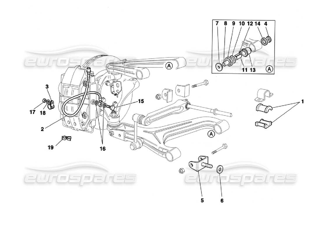 ferrari 355 challenge (1996) diagrama de piezas de tubos de freno y suspensión delantera