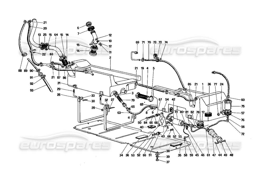 ferrari mondial 3.0 qv (1984) diagrama de piezas de la bomba de combustible y tuberías (cabriolet)