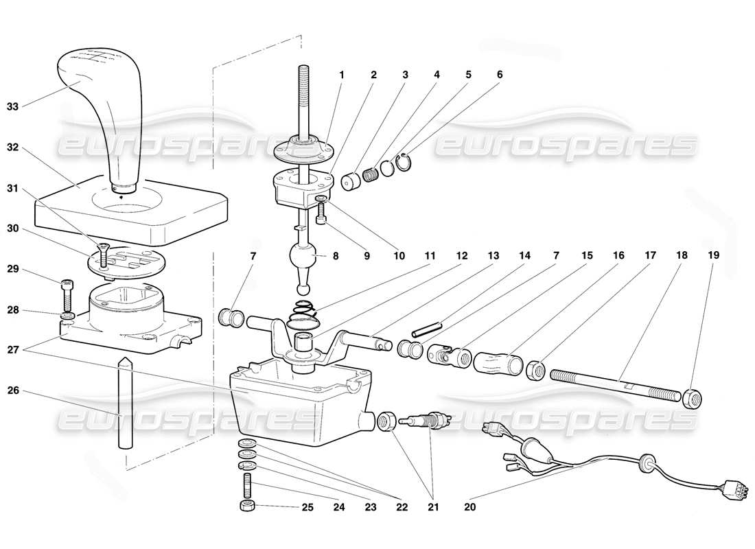lamborghini diablo vt (1994) torre de control de caja de cambios diagrama de piezas