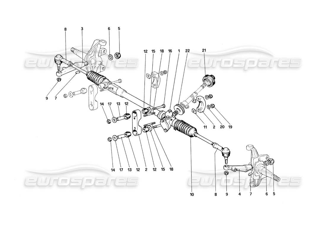 ferrari 308 quattrovalvole (1985) diagrama de piezas de caja de dirección y varillaje