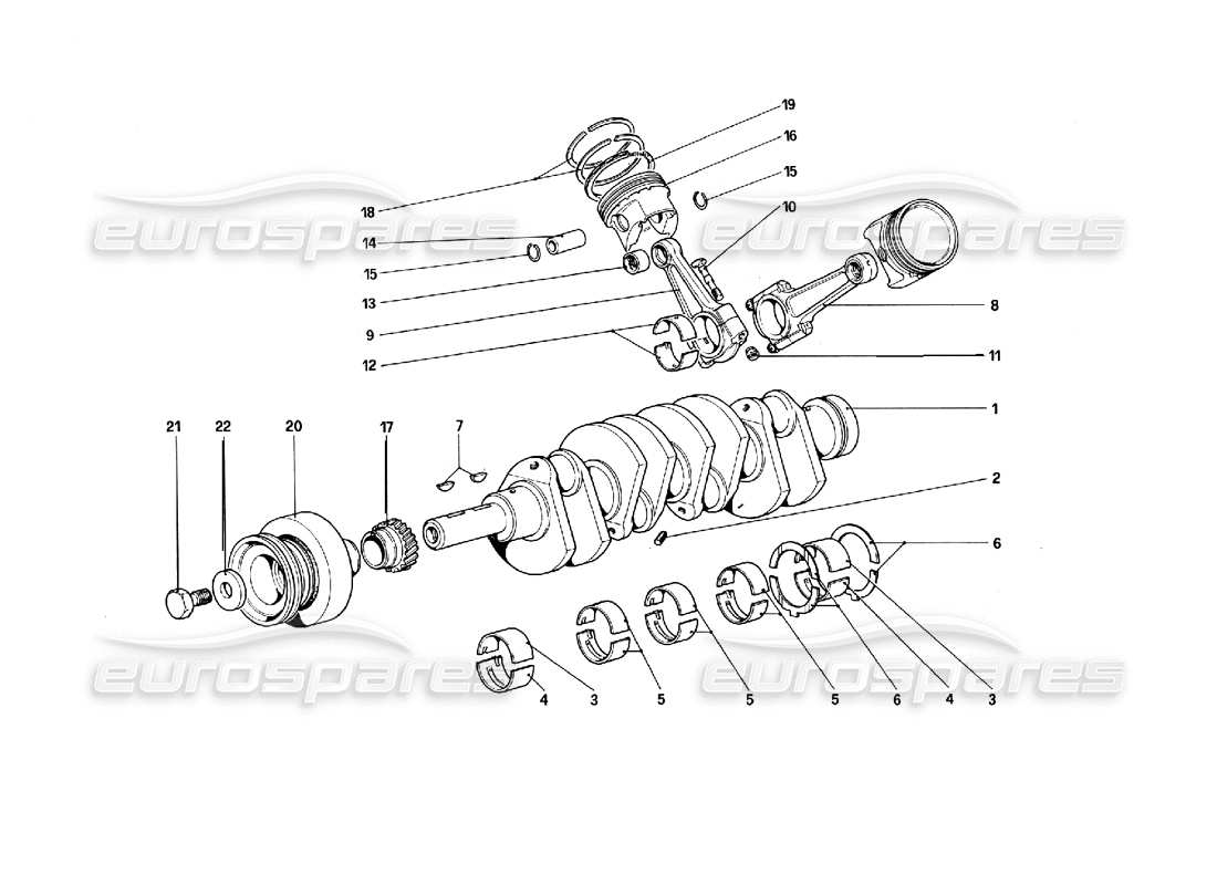 ferrari 308 quattrovalvole (1985) cigüeñal - biela ​​y pistones diagrama de piezas