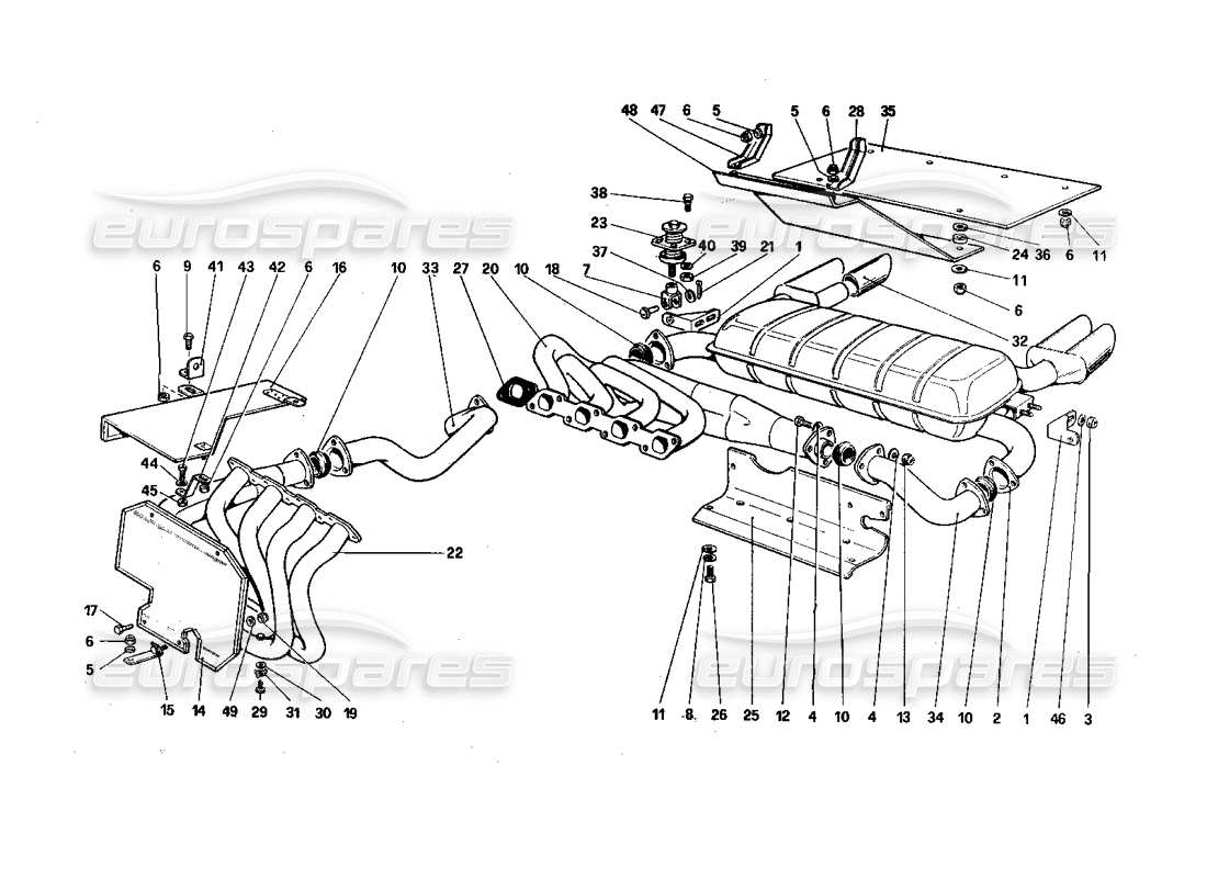 ferrari 308 quattrovalvole (1985) sistema de escape diagrama de piezas