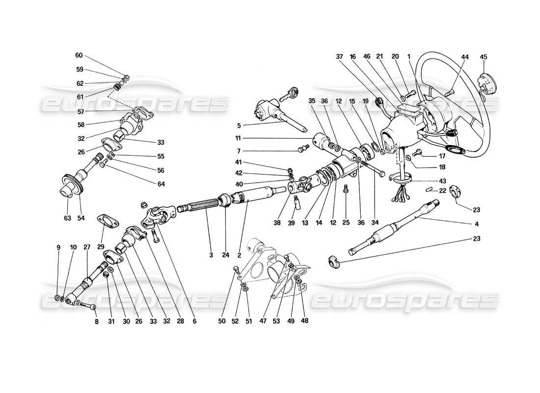 ferrari 308 quattrovalvole (1985) diagrama de piezas de la columna de dirección