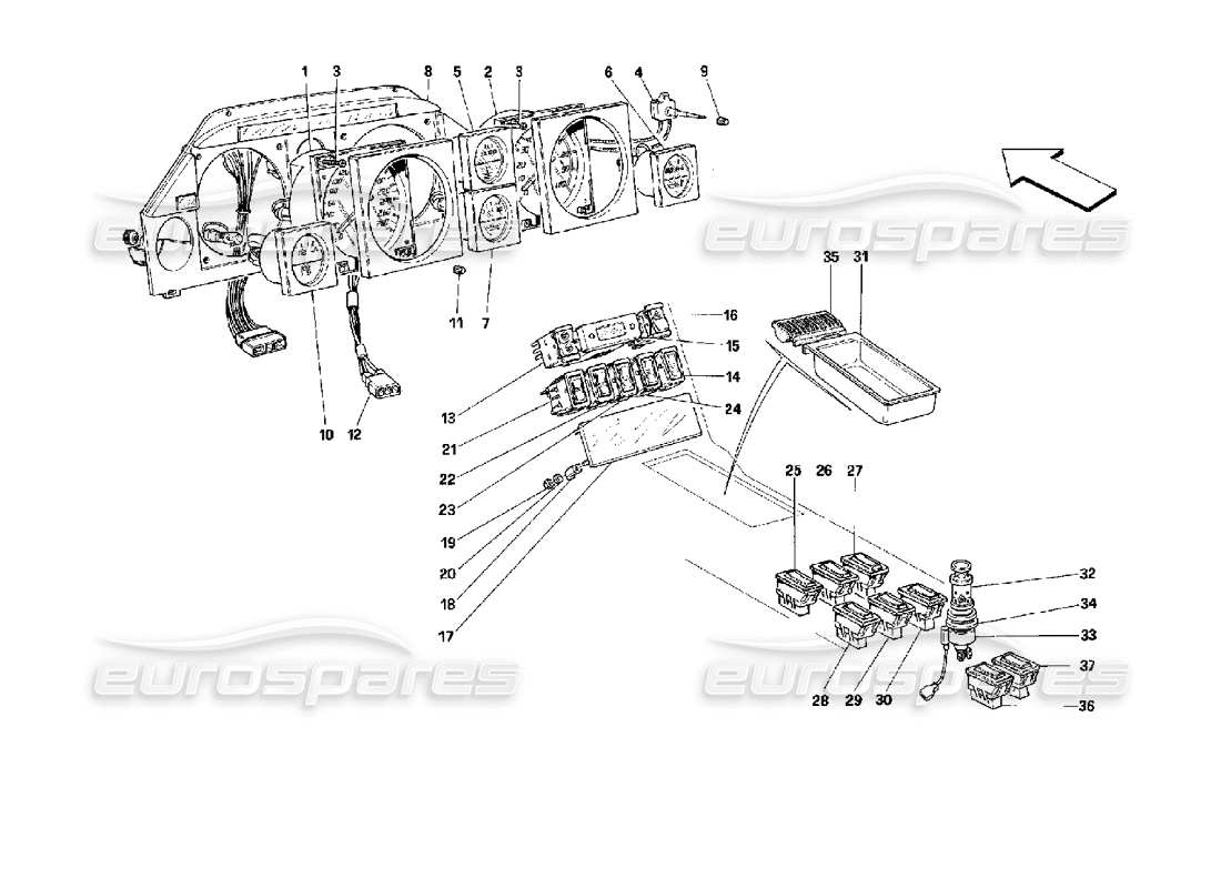 ferrari mondial 3.4 t coupe/cabrio instruments diagrama de piezas