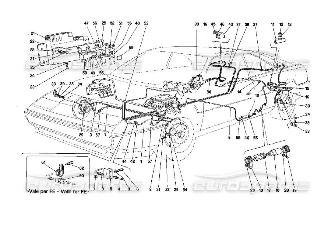 ferrari mondial 3.4 t coupe/cabrio sistema antideslizante diagrama de piezas