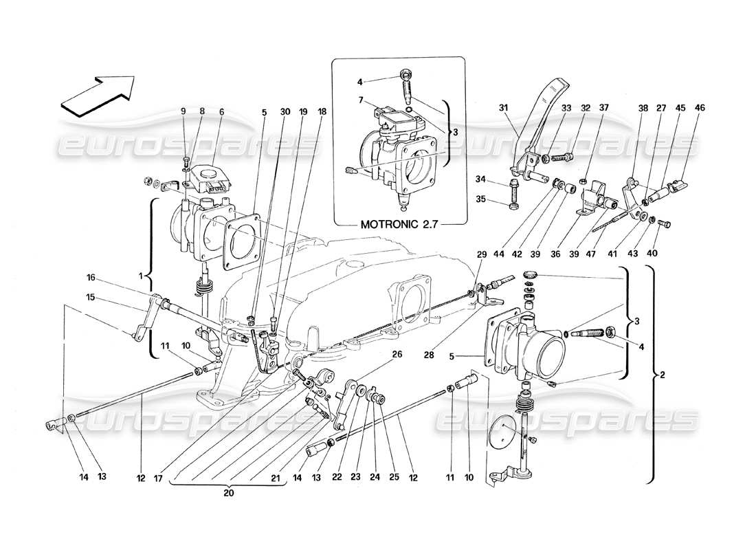 ferrari 348 (1993) tb / ts caja y varillaje del acelerador diagrama de piezas