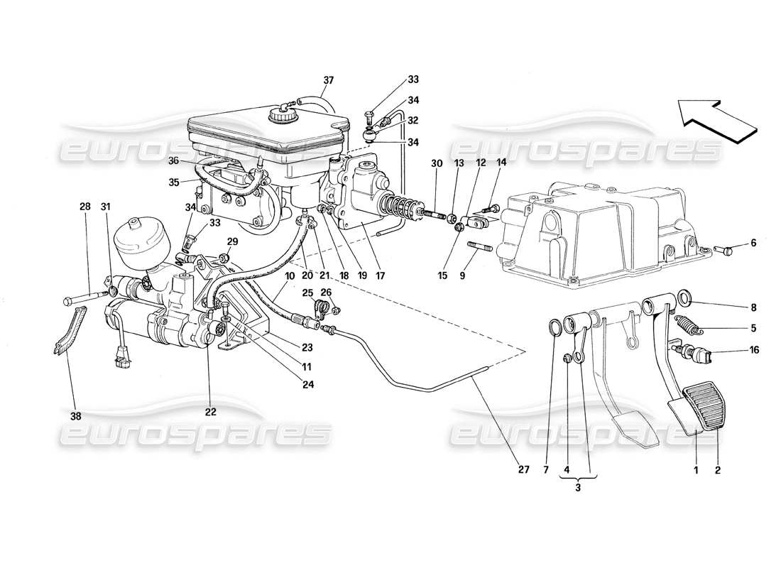 ferrari 348 (1993) tb / ts sistema hidráulico de frenos diagrama de piezas