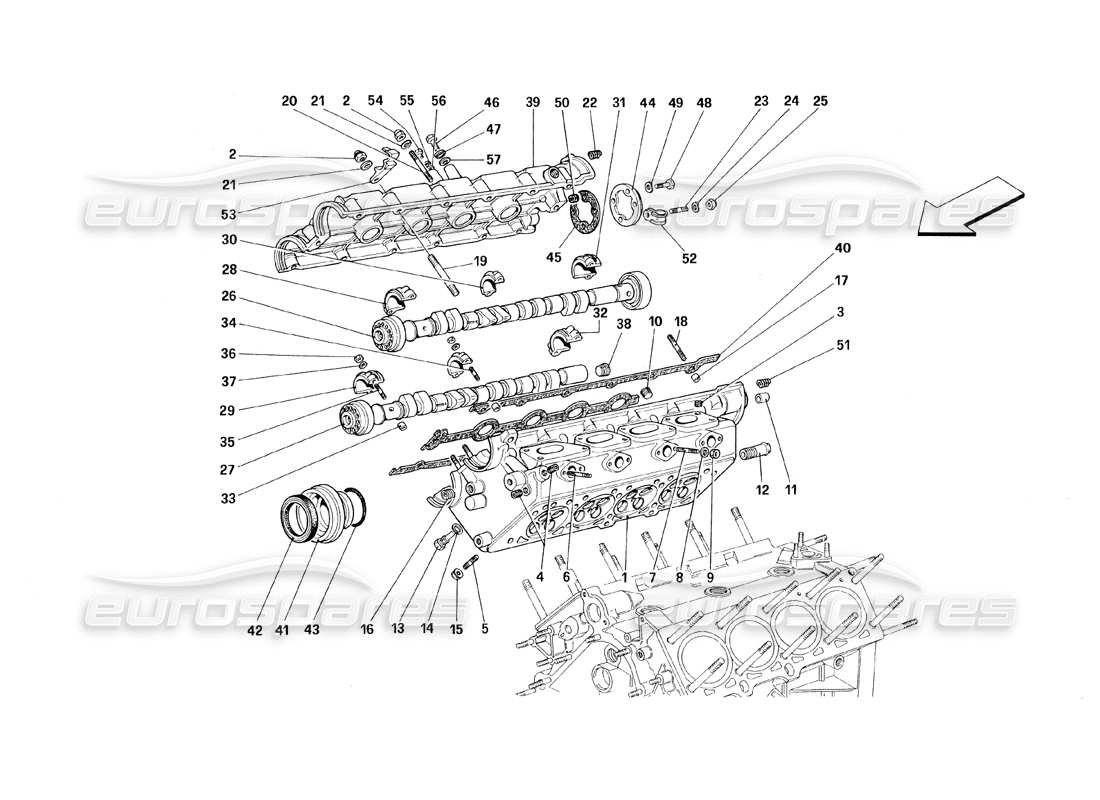 ferrari 348 (1993) tb / ts diagrama de piezas de la culata del cilindro derecho