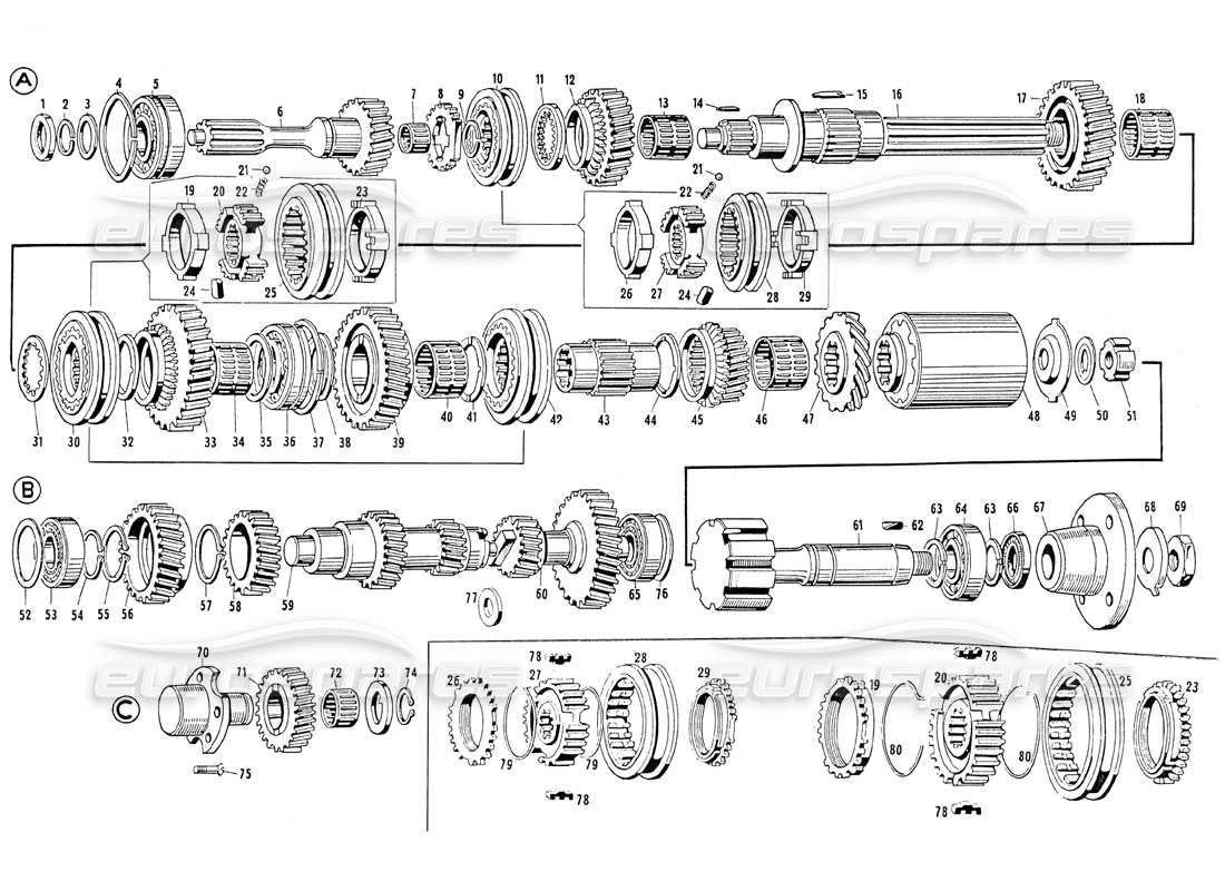 maserati mistral 3.7 diagrama de piezas del engranaje de transmisión (s5 17)