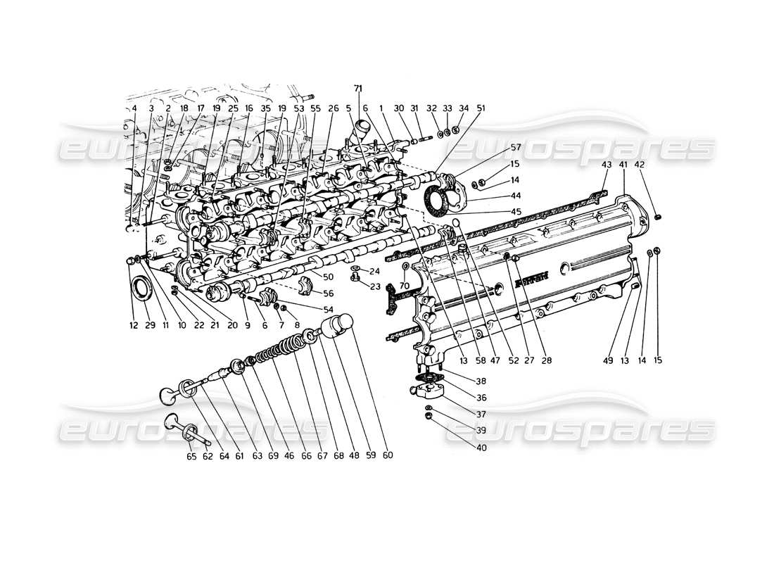 ferrari 365 gt4 berlinetta boxer culata (izquierda) diagrama de piezas