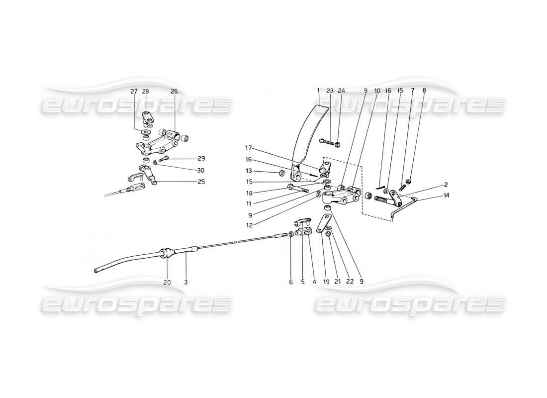ferrari 365 gt4 berlinetta boxer diagrama de piezas del control del acelerador (variantes para versiones con volante a la derecha)