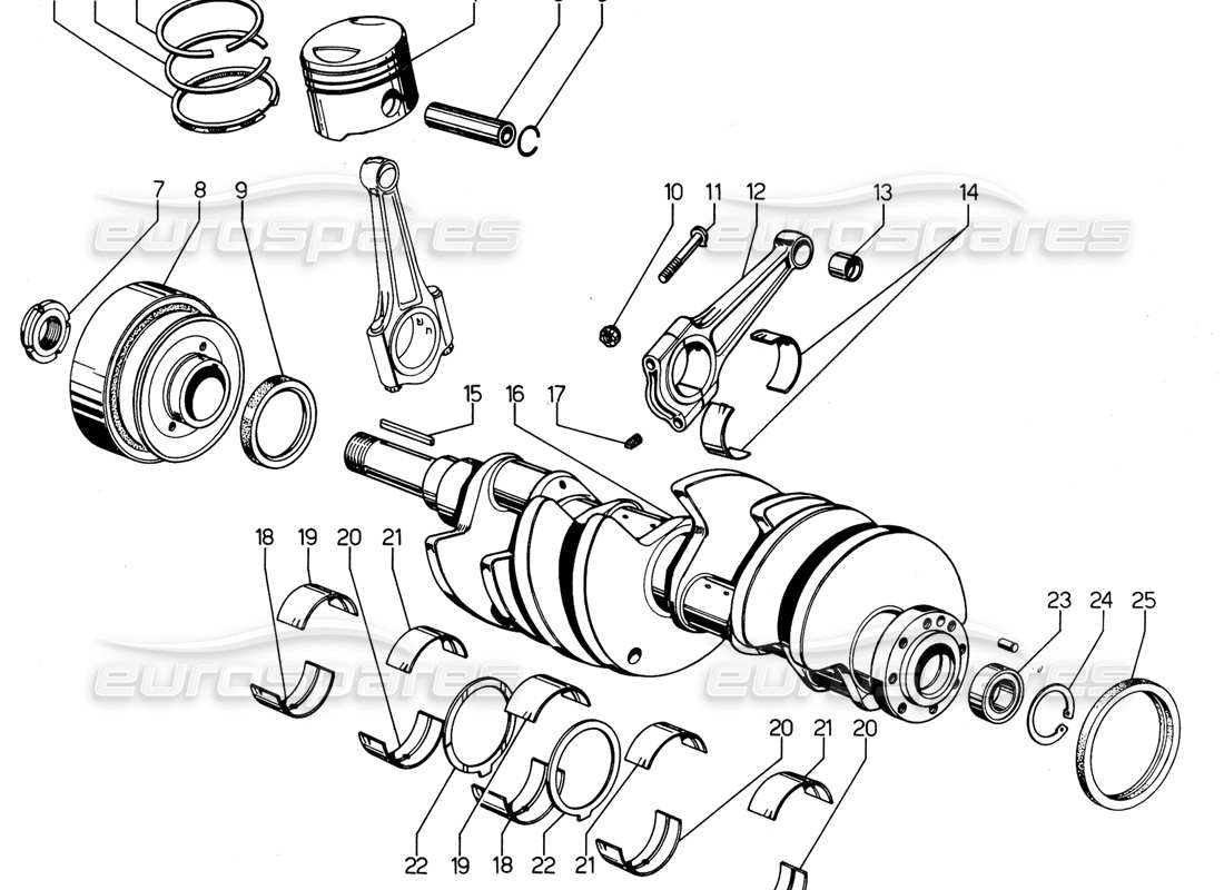 lamborghini urraco p300 diagrama de piezas del cigüeñal