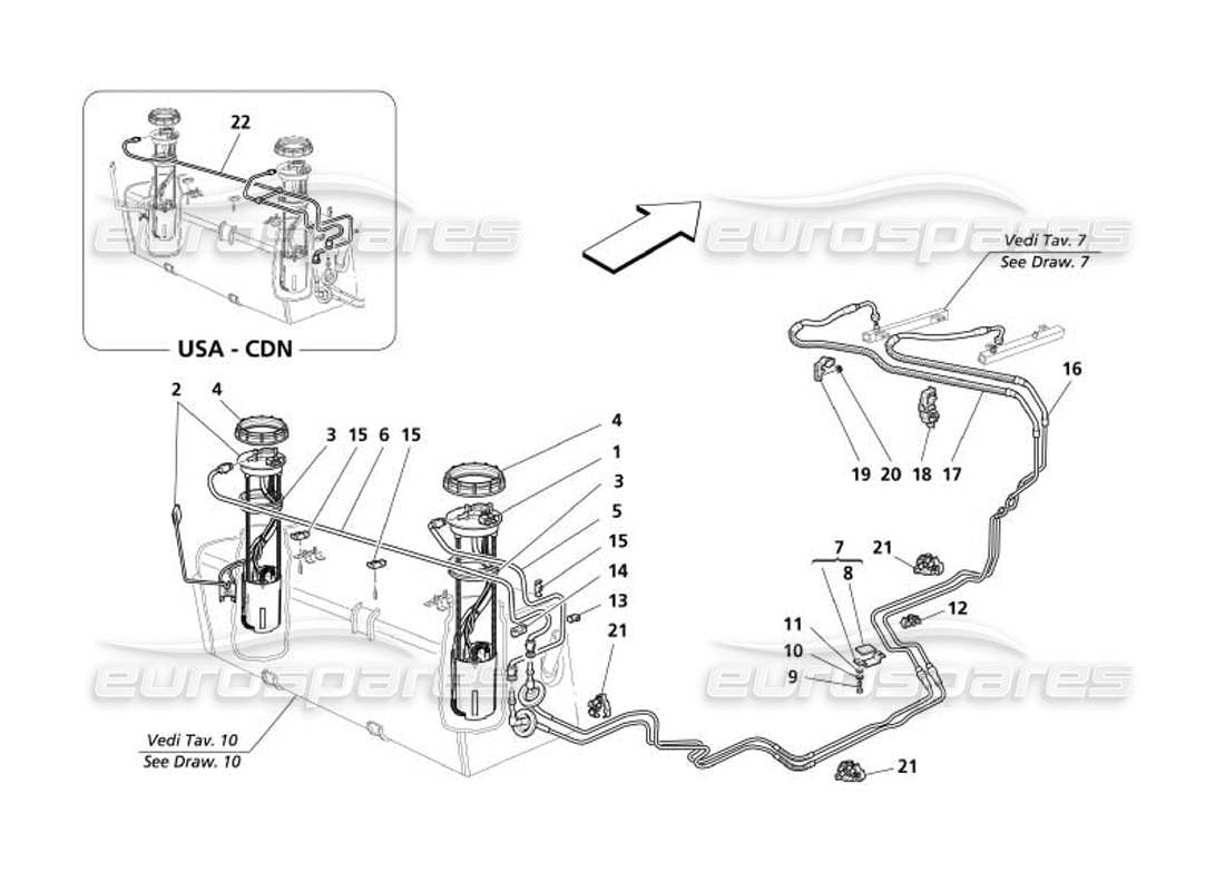 maserati 4200 gransport (2005) bomba de combustible y tuberías diagrama de piezas