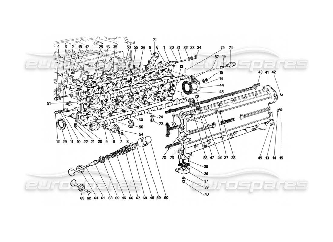 ferrari 512 bbi diagrama de piezas de la culata (izquierda)