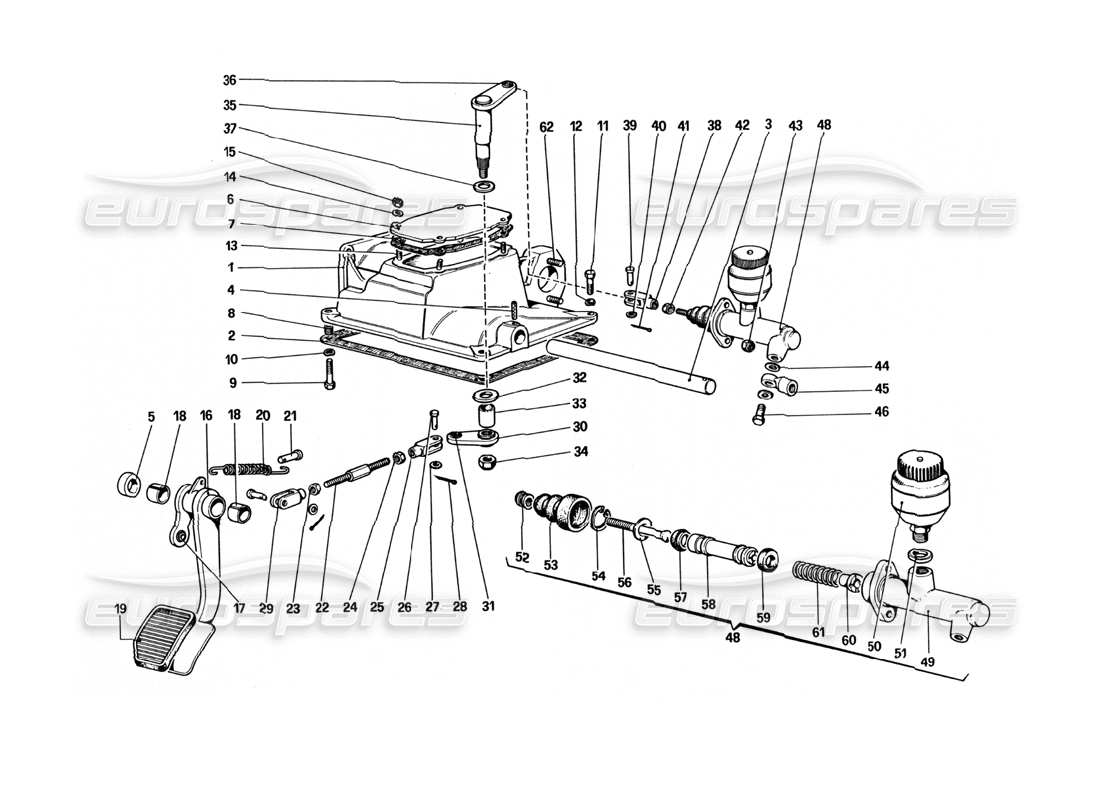 ferrari 512 bbi diagrama de piezas del control de liberación del embrague (variante para la versión rhd)