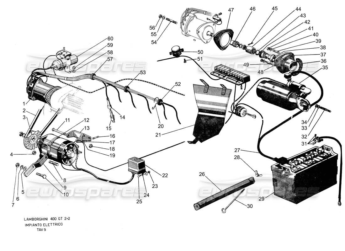 lamborghini 400 gt diagrama de piezas del sistema eléctrico