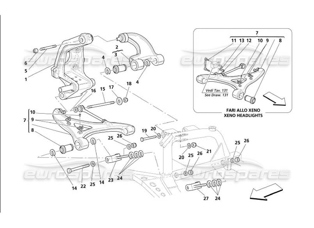 maserati 4200 gransport (2005) suspensión trasera - diagrama de piezas de horquillas