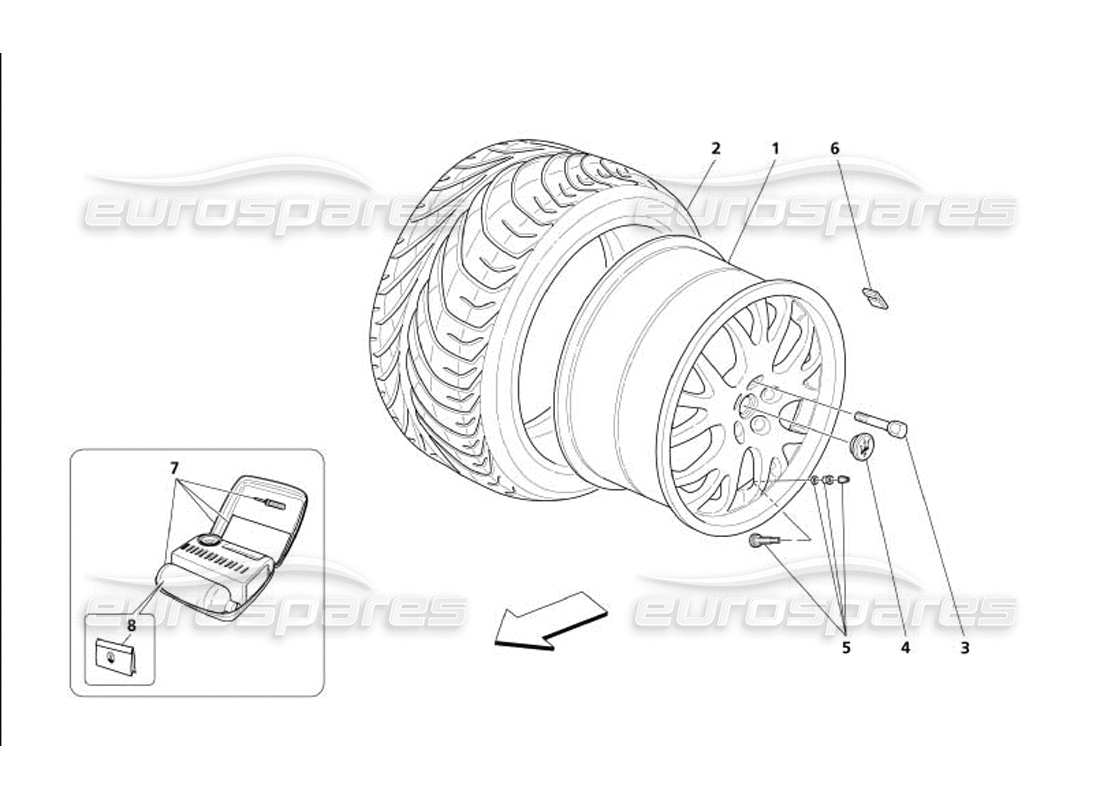 maserati 4200 gransport (2005) diagrama de piezas de ruedas