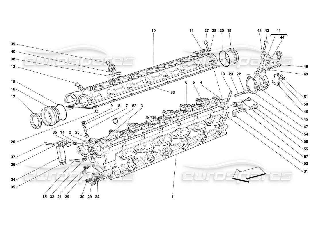 ferrari 456 gt/gta diagrama de piezas de la culata del cilindro derecho
