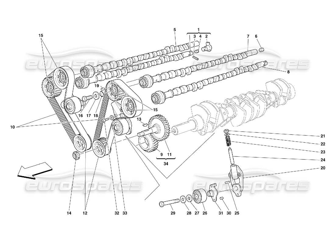 ferrari 456 gt/gta sincronización - controles diagrama de piezas