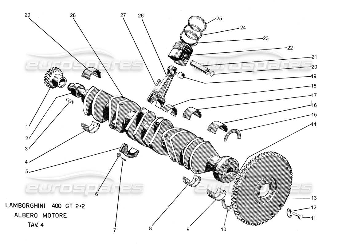 lamborghini 400 gt diagrama de piezas de bielas y pistones del cigüeñal