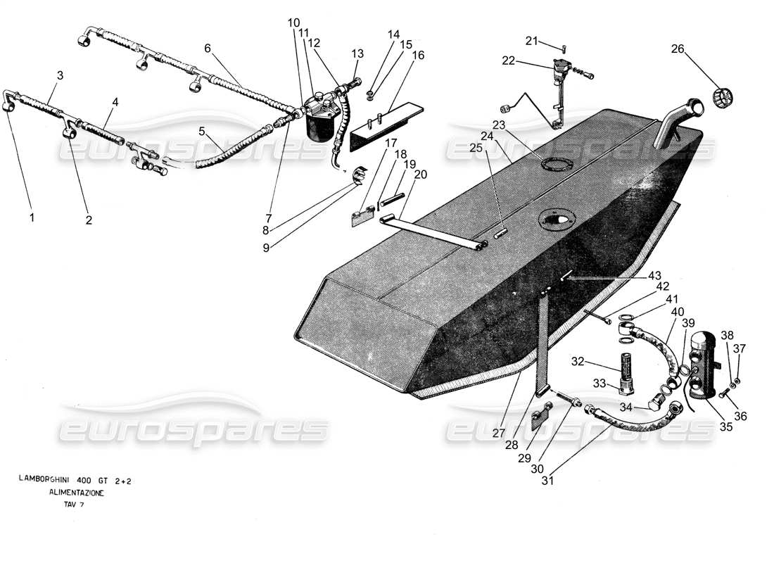 lamborghini 400 gt diagrama de piezas del tanque de combustible