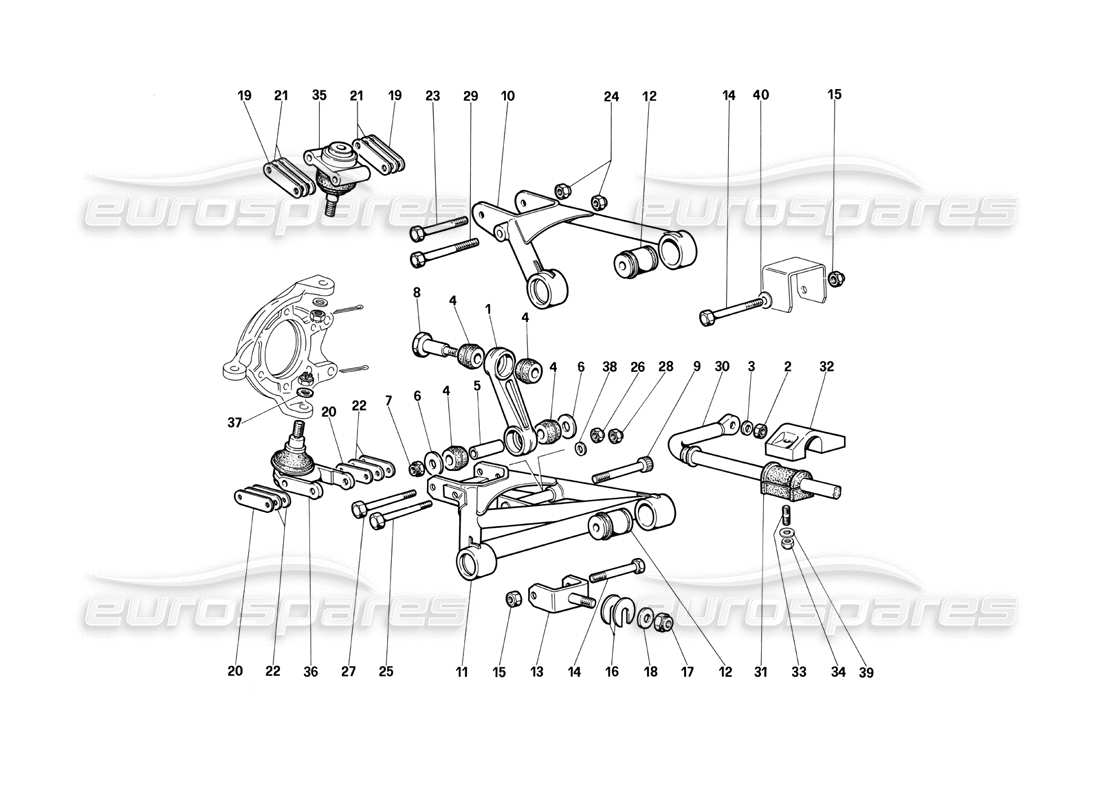 ferrari testarossa (1990) suspensión delantera - brazos transversales (hasta el auto número 75995) diagrama de piezas