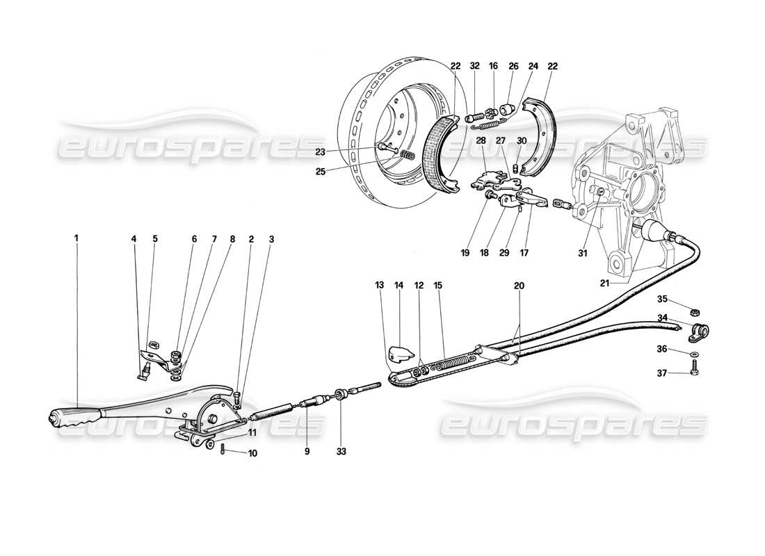 ferrari testarossa (1990) control de freno manual diagrama de piezas