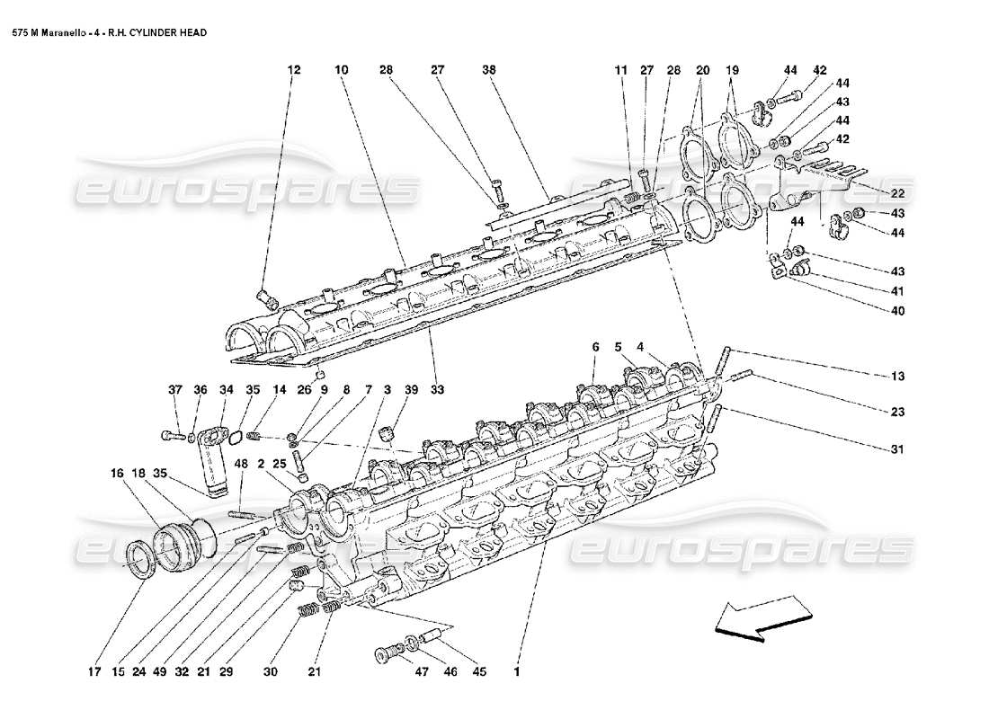 ferrari 575m maranello diagrama de piezas de la culata del cilindro derecho