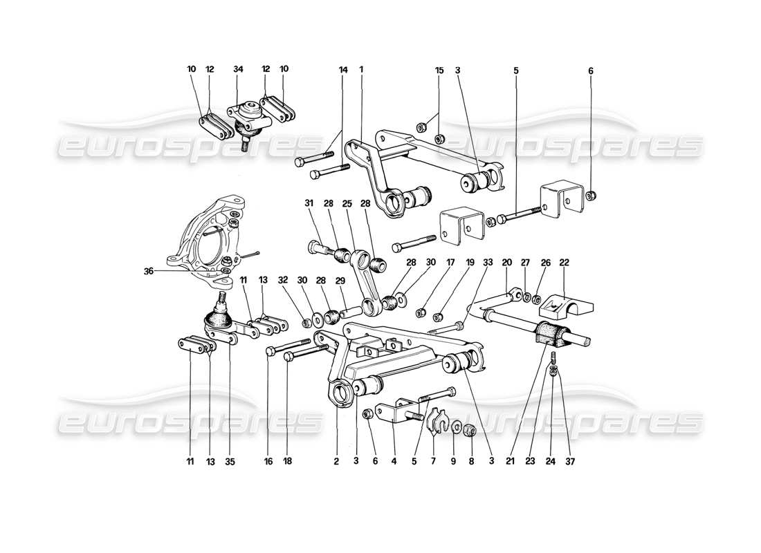 ferrari mondial 3.2 qv (1987) suspensión delantera - horquillas diagrama de piezas