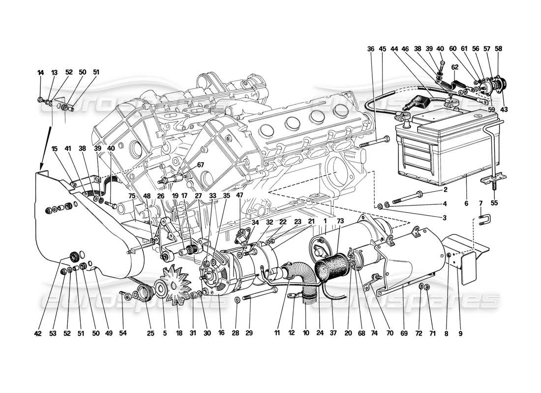 ferrari mondial 3.2 qv (1987) sistema de generación eléctrica diagrama de piezas