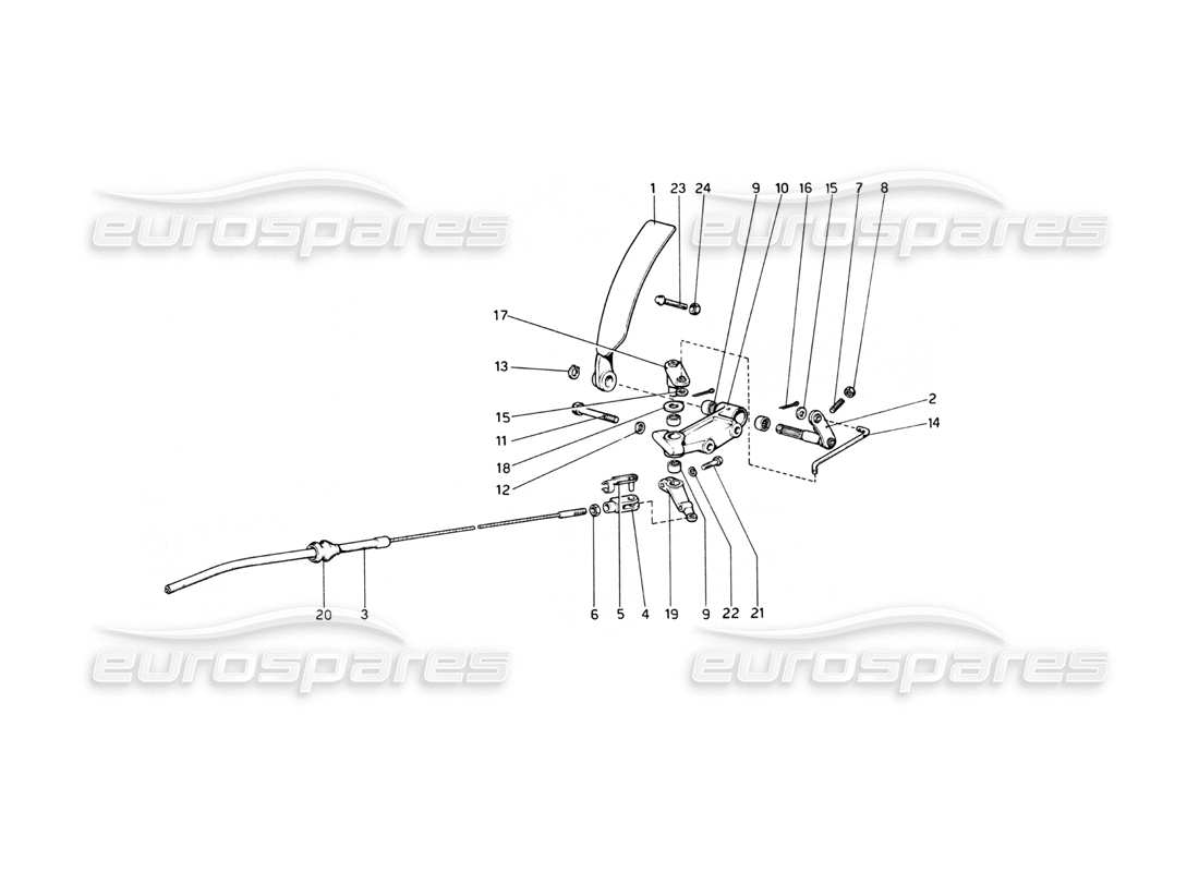 ferrari 512 bb diagrama de piezas del control del acelerador (variantes para la versión rh d.)