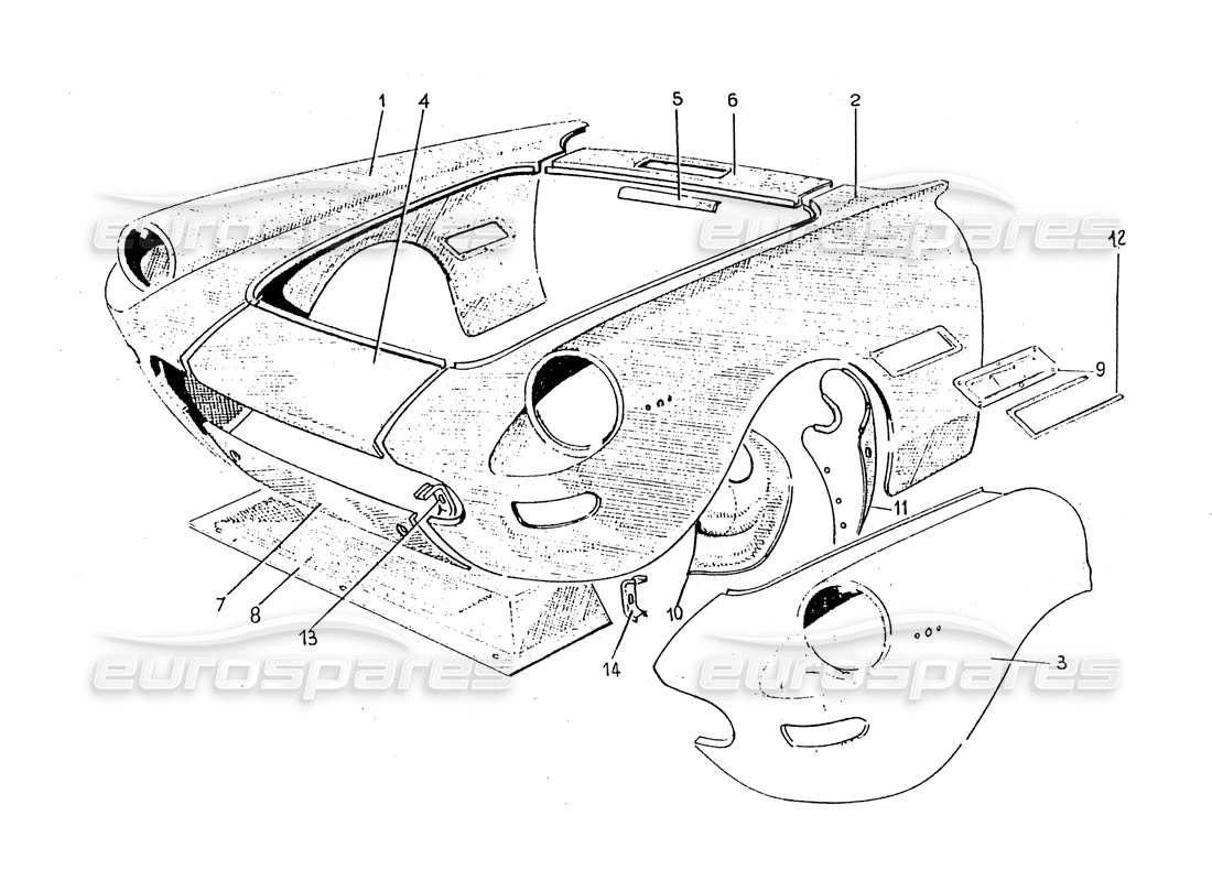 ferrari 330 gt 2+2 (coachwork) serie de paneles frontales 2 (según gsdvn 567 - según gddvn 60) diagrama de piezas