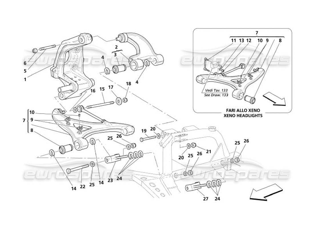 maserati 4200 spyder (2005) suspensión trasera: horquillas diagrama de piezas