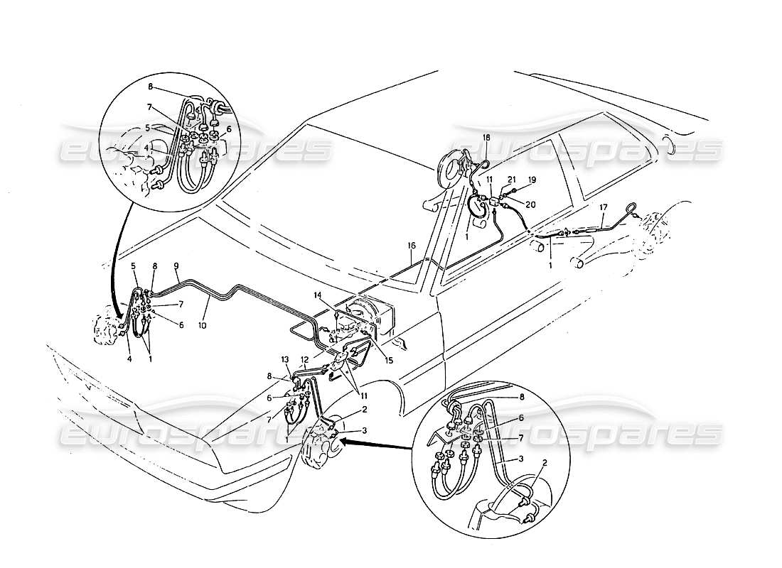 maserati biturbo 2.5 (1984) diagrama de piezas de líneas de freno hidráulico