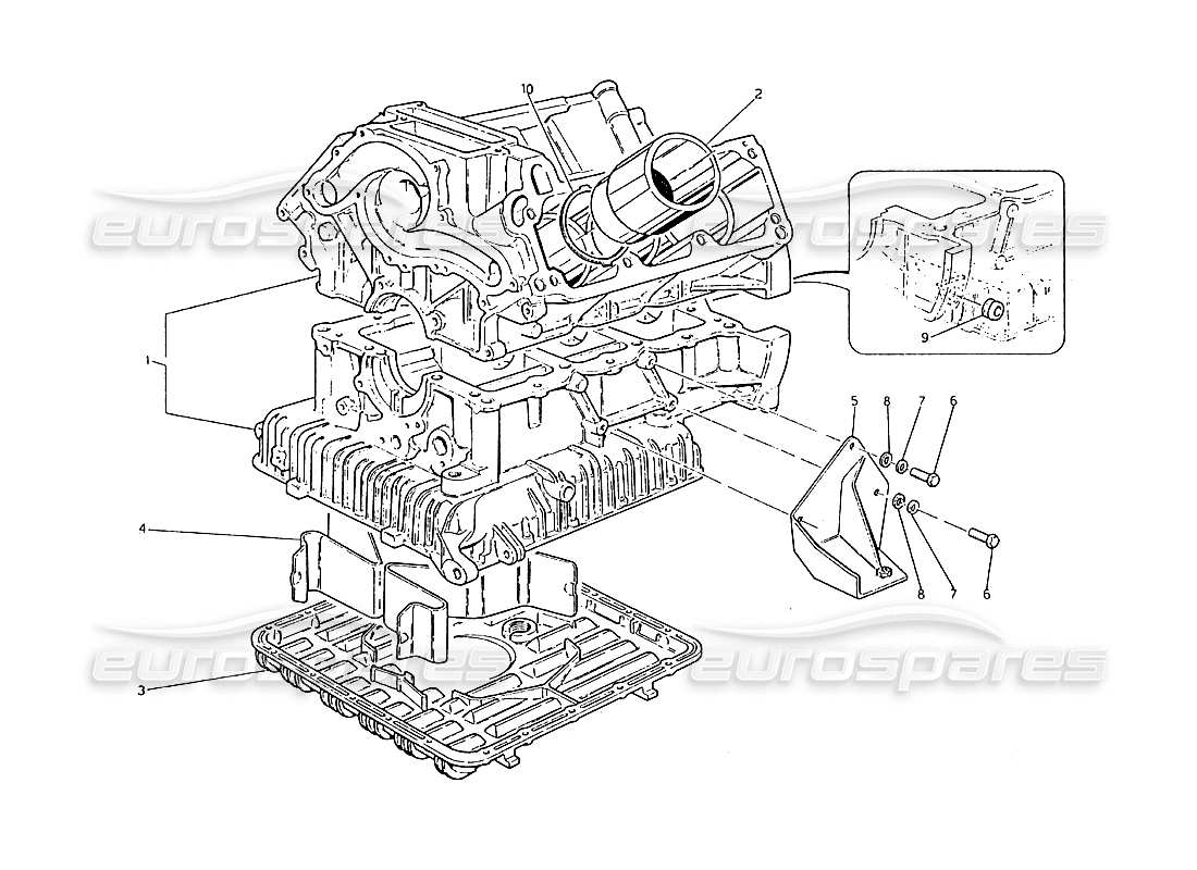 maserati biturbo 2.5 (1984) diagrama de piezas del bloque de cilindros y del cárter de aceite