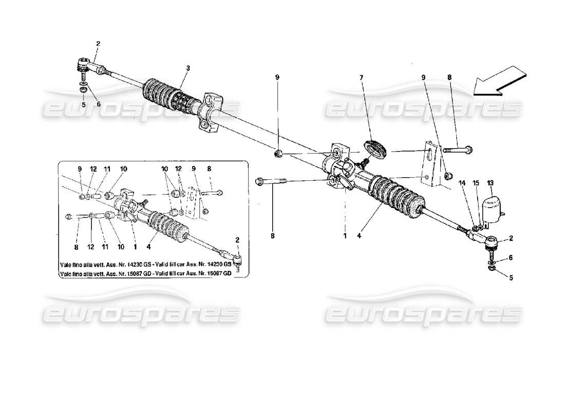 ferrari 512 tr diagrama de piezas de caja de dirección y varillaje