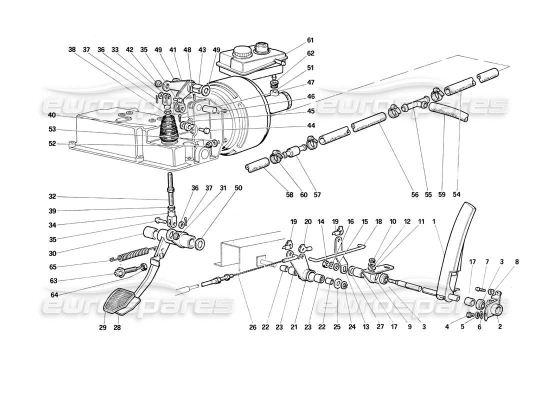 ferrari testarossa (1990) sistema hidráulico de frenos - control del acelerador diagrama de piezas